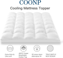 COONP Mattress Topper, Extra Thick Pillowtop, Cooling and Plush Mattress Pad Cover 400TC Cotton with 8-21 Inch Deep Pocket 3D Snow Down Alternative Fill